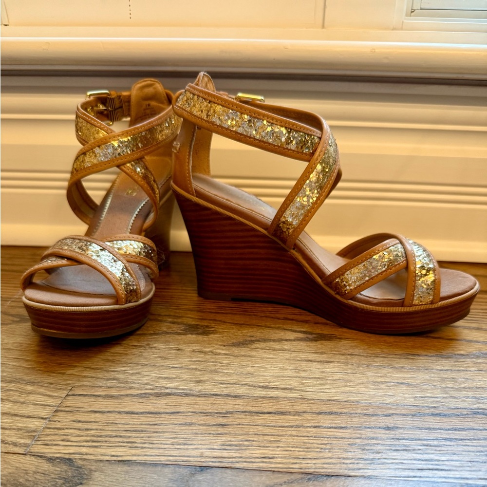 Gold Glitter Wedge Sandals